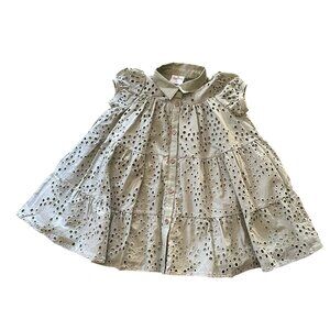 Happy Threads Girls 3T Sage Green Eyelet Button Front Tiered A-Line Dress NWT